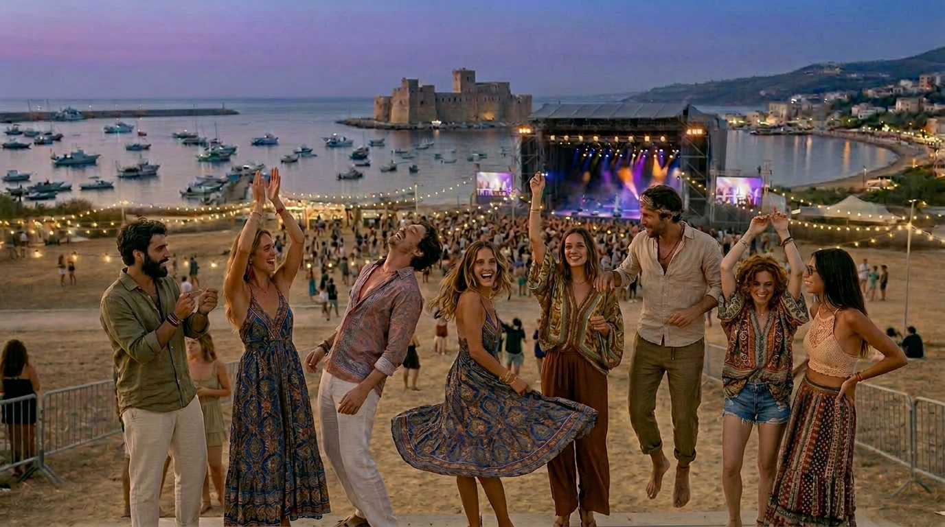 People dancing at a music festival in Castellammare del Golfo, Sicily