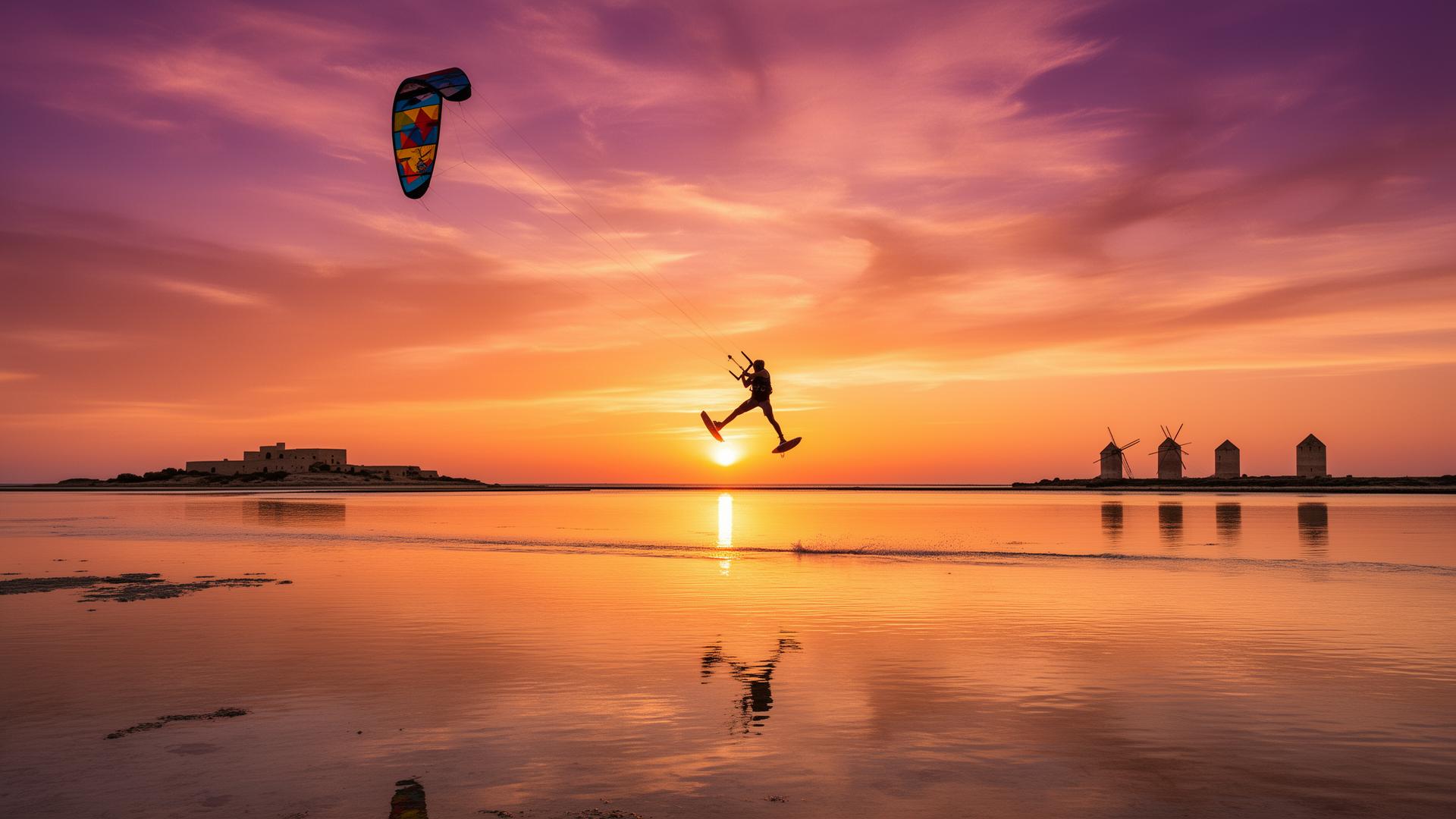 Sunset over the salt flats of Lo Stagnone, Marsala